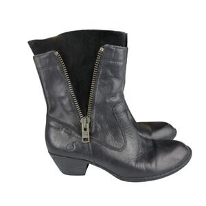 Born Mila Moto Bootie Faux Zip Black Leather Short Boots Mid Calf Women's Size 9